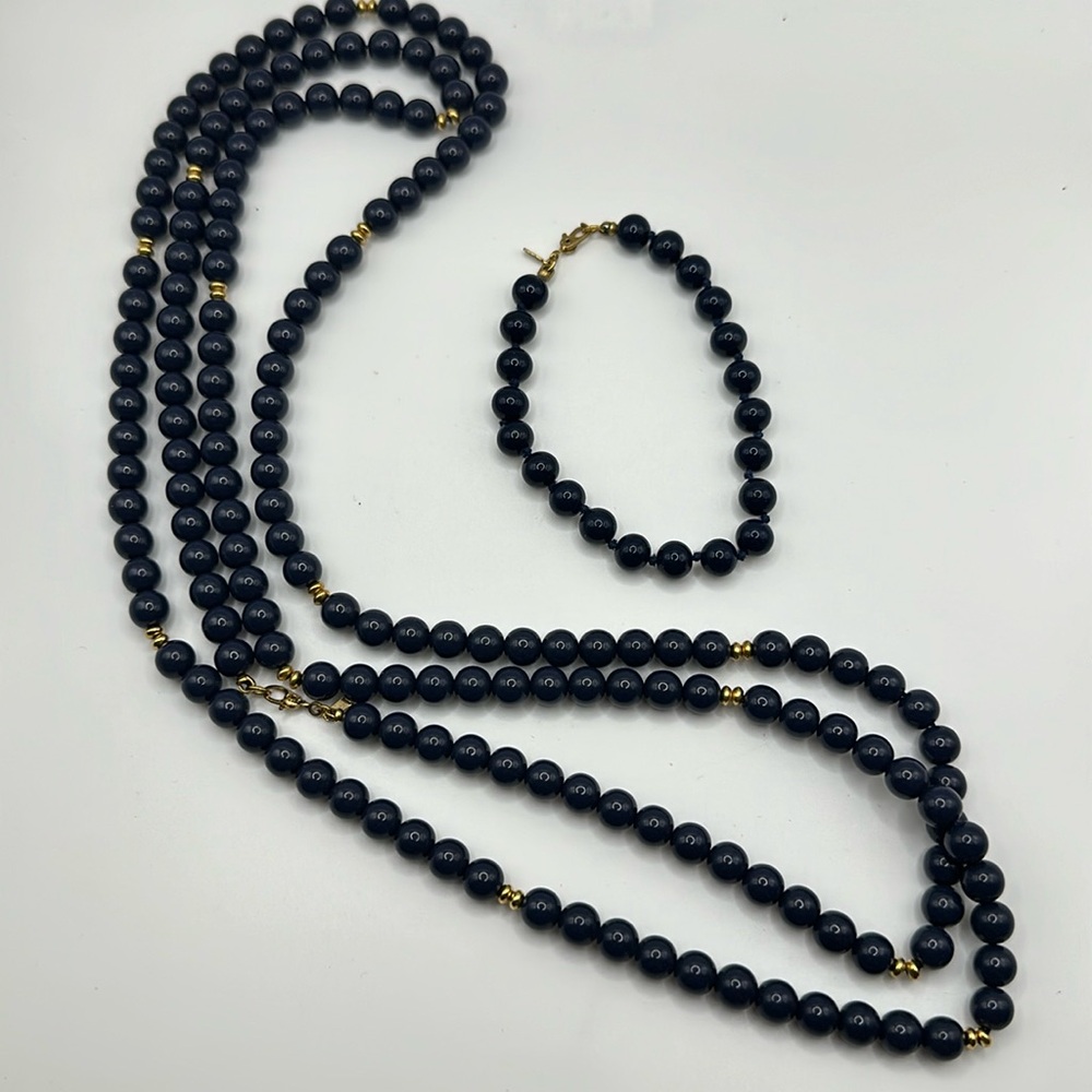 Monet Blue & Gold-tone Bead Necklace and Bracelet Set